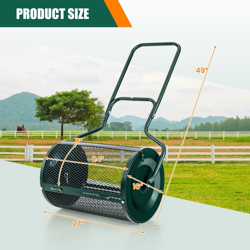 27" Compost Spreader Peat Moss Spreader Heavy Duty Garden Metal Mesh Roller gallery
