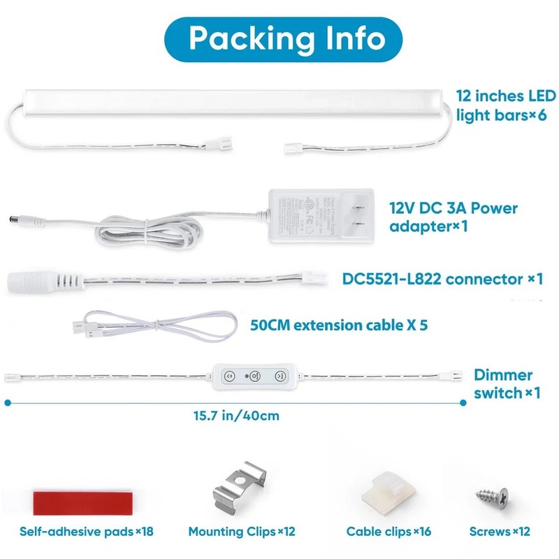 Litever Under Cabinet Lighting Kit Plug in, 6 pcs 12 Inches LED Light Bars. gallery