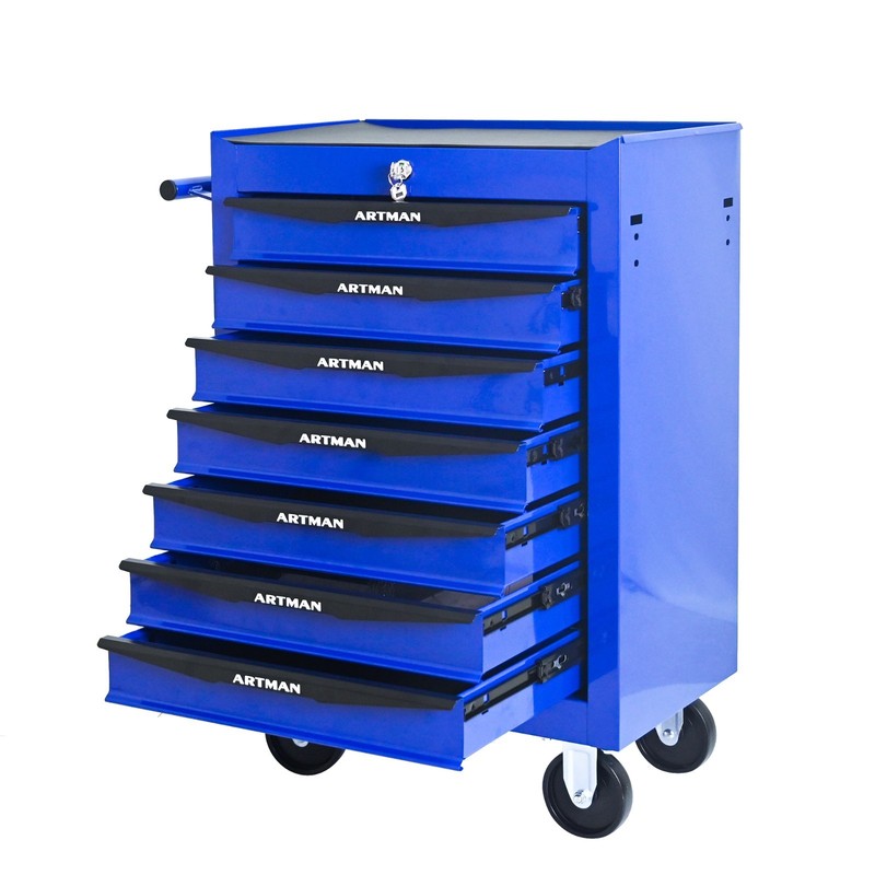 Lockable 7 Drawers Rolling Tool Box Cart Tool Chest Storage Cabinet Wheels Metal gallery