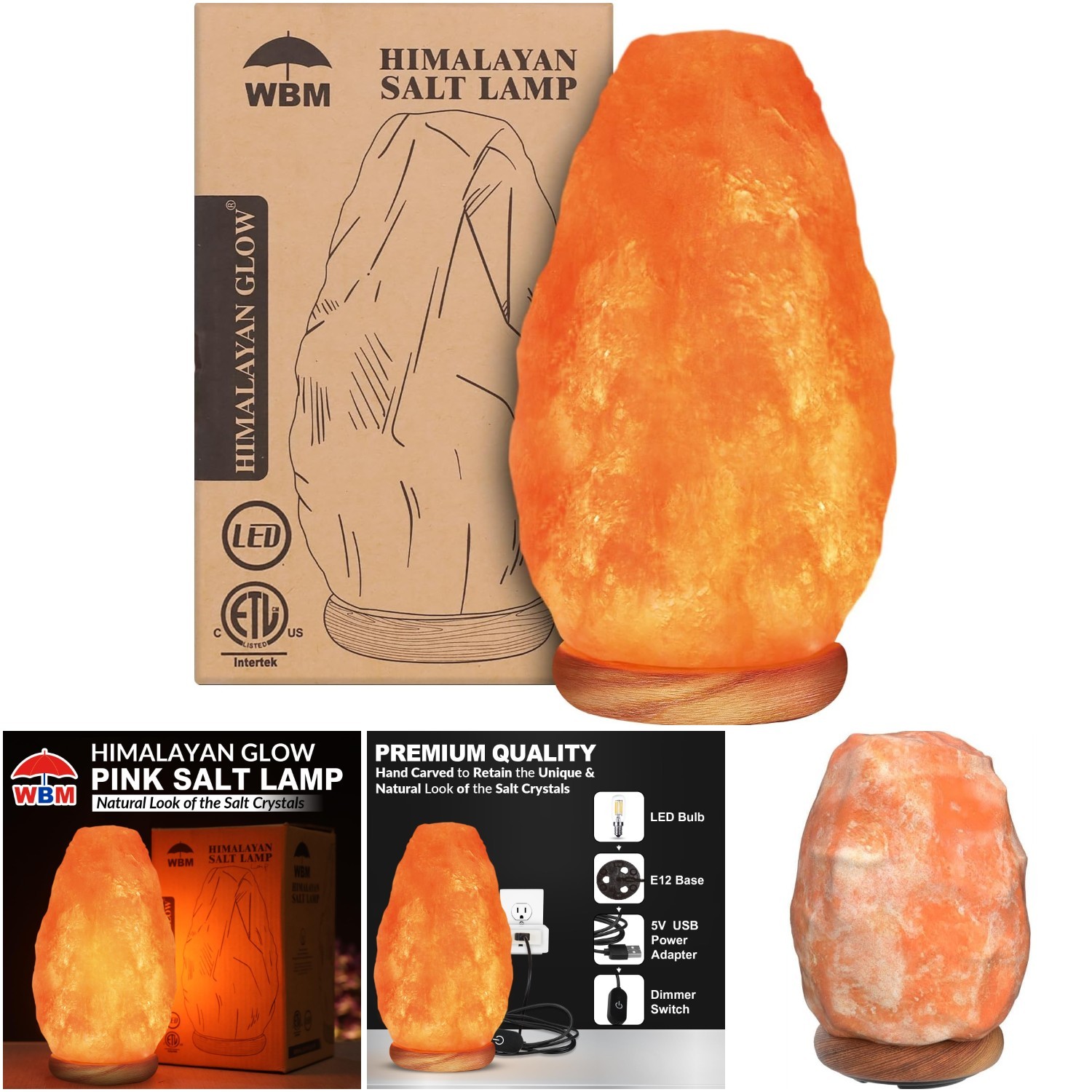 USB Himalayan Salt Lamp Touch Dimmer Natural Pink Crystal 5-7 Lbs Wooden Base gallery