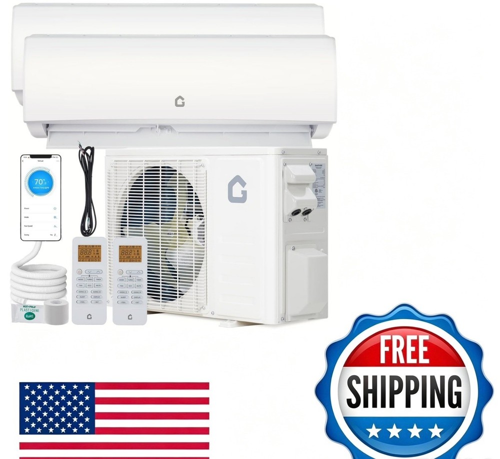 Dual Zone Mini Split AC/Heating System, 35,000 BTU 19 SEER2 18K+18K Ductless Inv