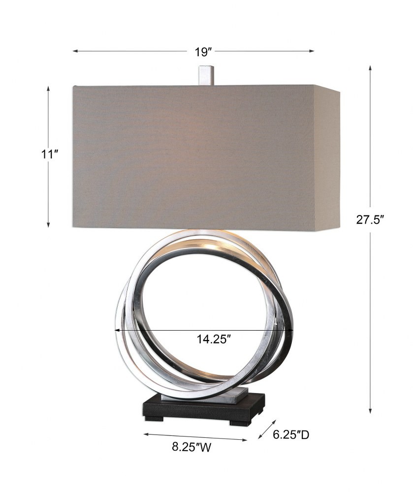 1 Light Contemporary Table Lamp with Metallic Silver Iron Rings and Retangle gallery
