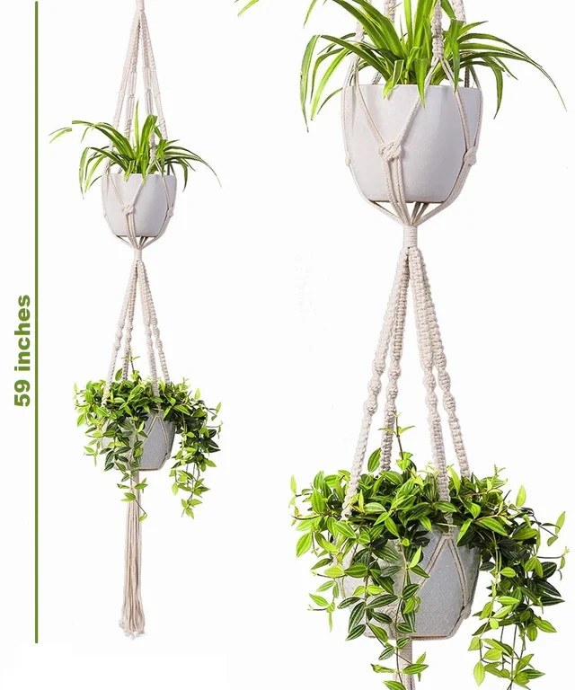 2-Tier Macrame Plant Hanger Handmade Cotton Rope Hanging Planter for Outdoor gallery