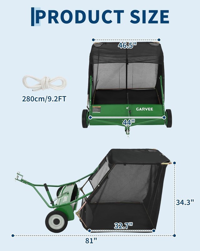 44'' Tow Behind Lawn Sweeper Pull Behind Lawn Sweeper w/ 29 Cu.Ft Leaf Collector gallery