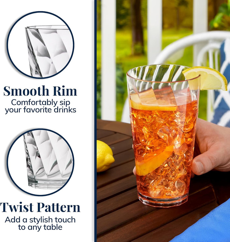 Optix Plastic Reusable Drinking Glasses (Set of 8) 20Oz Water Cups in Clear | Bp gallery