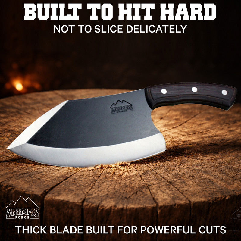 Animas Forge Dynamite Cleaver 8” Hand Forged High Carbon Steel Knife in Wood Box gallery