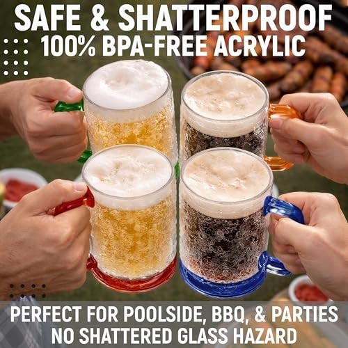 Granatan 16oz Freezer Beer Mug Set 4-Pack Double Wall Acrylic Color Handle BPA gallery