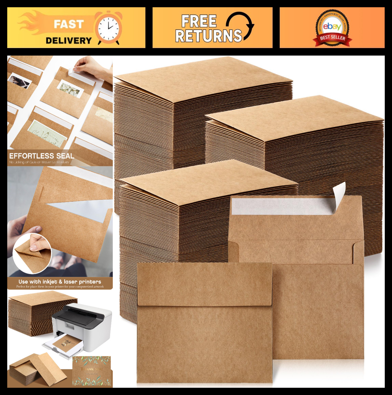 1000 Bulk Kraft Envelopes 120 GSM for Invitations, Gifts, Weddings, Mailings A4 gallery