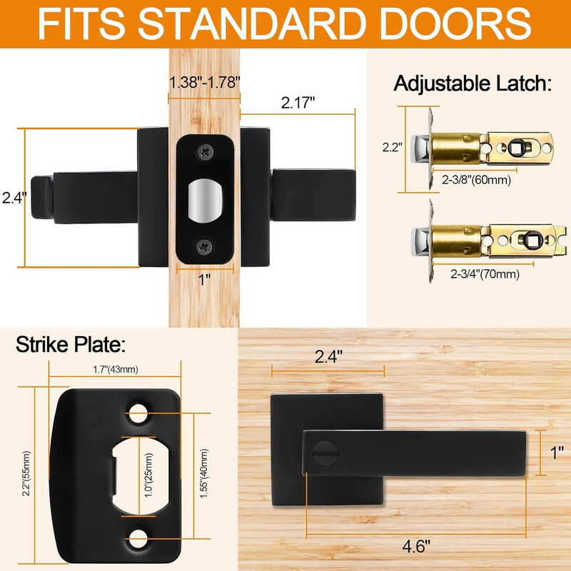 8 Pack Matte Black Door Handles Privacy Door Levers, Keyless Interior Door Knobs gallery