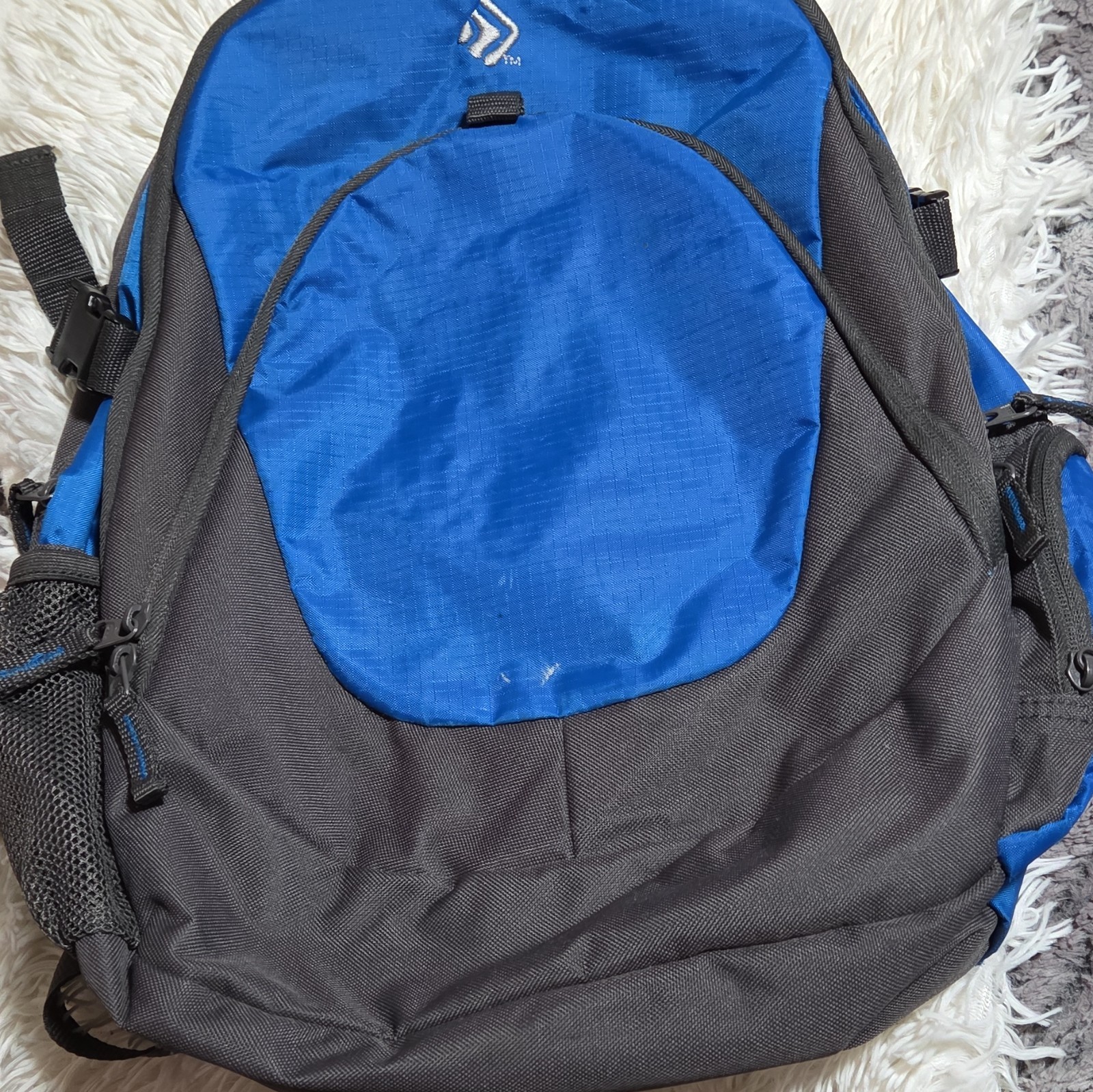 Large Blue/Black Hiking Backpack, Zip Closure, Padded Straps, 6 Pockets