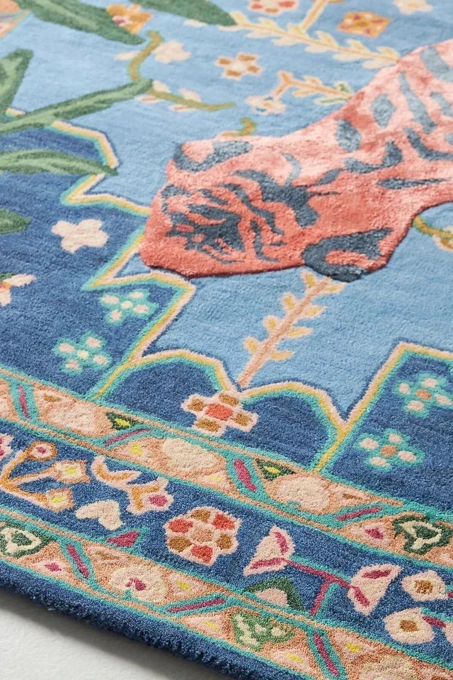 Bengal Tiger - Blue and Rust, Hand-Tufted Wool & Viscose Soft Area Rug Carpet gallery