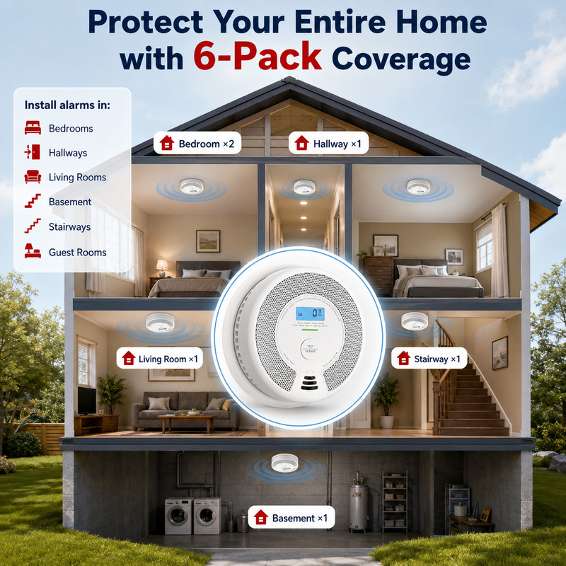 6 Pack X-Sense Wireless Interconnected Smoke & Carbon Monoxide Alarm SC07-W LCD gallery