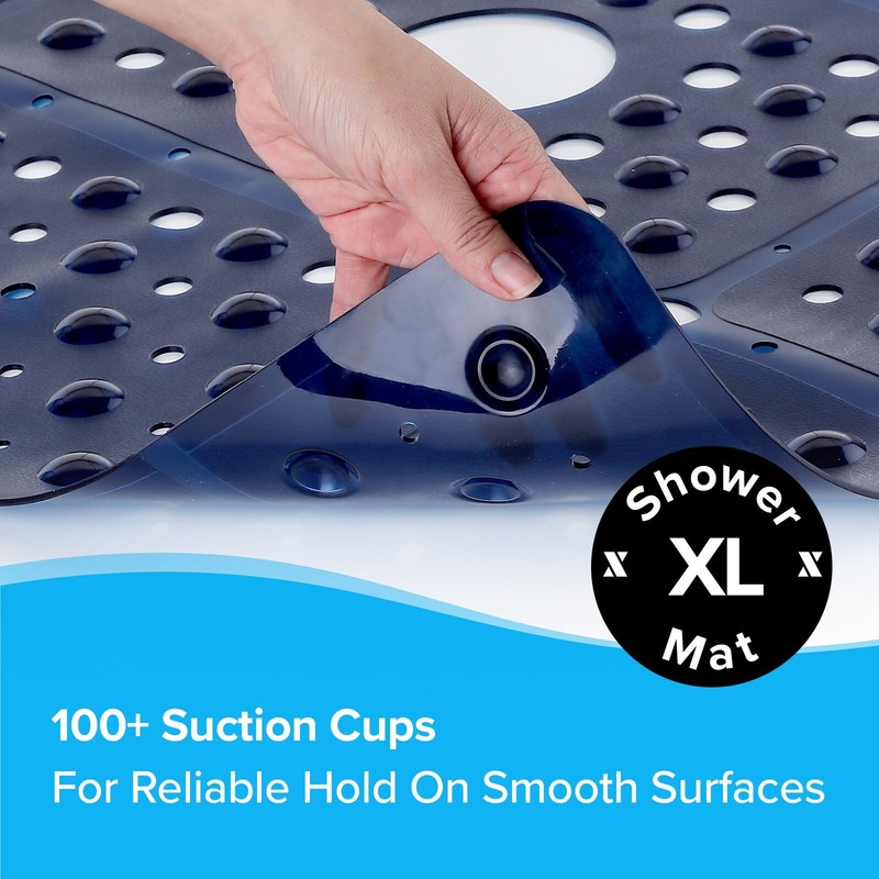65% MORE COVERAGE! SlipX Solutions Navy Blue Extra Large Shower Mat (27") gallery