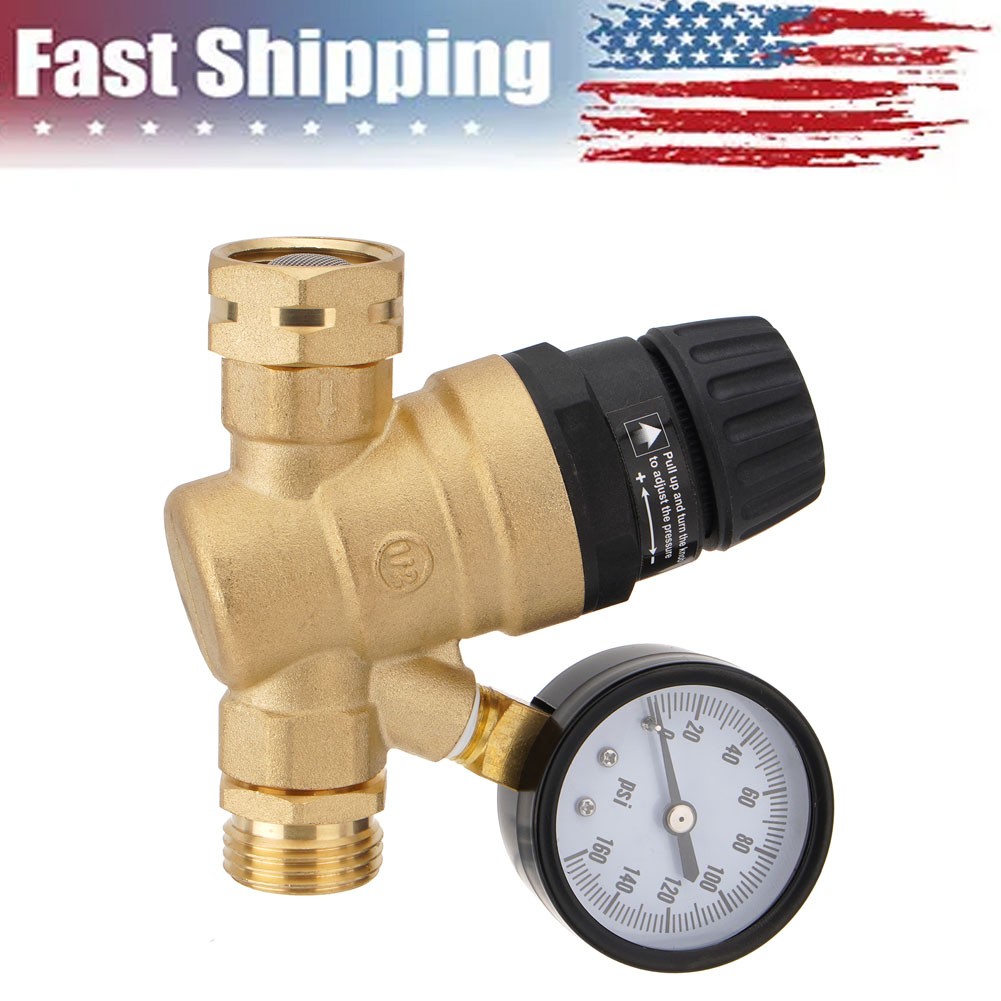 Water Pressure Regulator For RV Lead-free Brass Adjustable Reducer Gauge 3/4" V2 gallery
