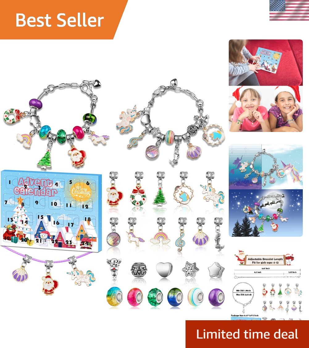 Unicorn & Mermaid Advent Calendar 2024: Kids Jewelry Kit for Christmas Countdown gallery