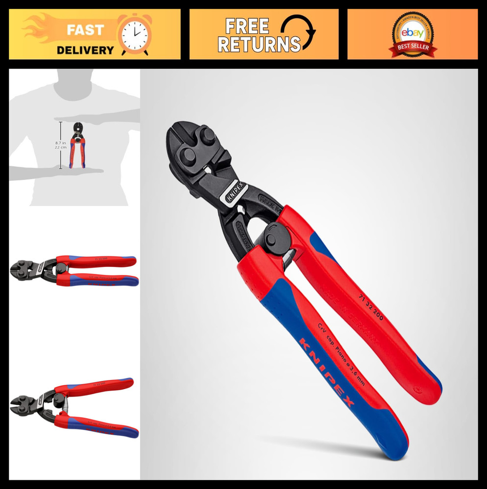 High Leverage CoBolt Cutter, Notch & Spring Design, Comfort Grip Handles, 200mm