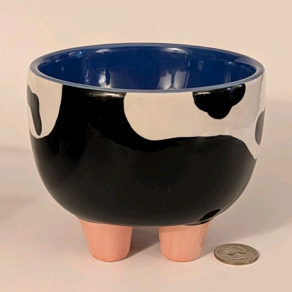 Ben & Jerry's Ice Cream Ceramic Pottery Bowl "Udderly Delicious" Cow Print NEW gallery