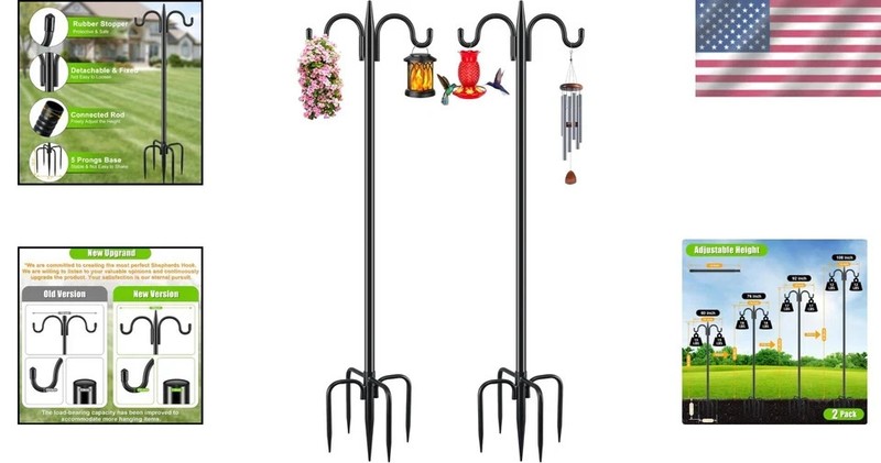 2-Pack Adjustable Double Shepherd's Hooks - 92 Inch Wrought Iron Garden Hooks gallery