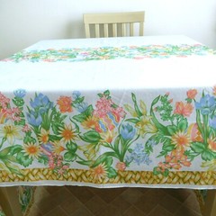 Large Easter Spring tablecloth blue pink yellow green 60 x 72 inches rectangle