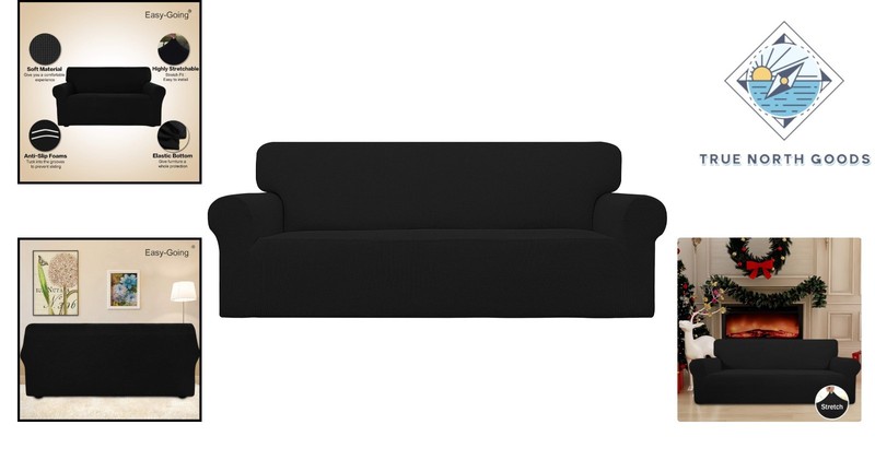 Elastic Black Sofa Cover for Oversized Sofas, Soft Stretch Fabric Protector gallery