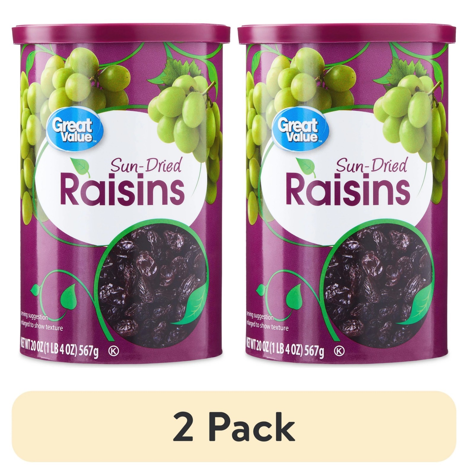 (2 pack) Great Value Sun-Dried Raisins Canister, 20 oz (1lb 4oz) 567g gallery