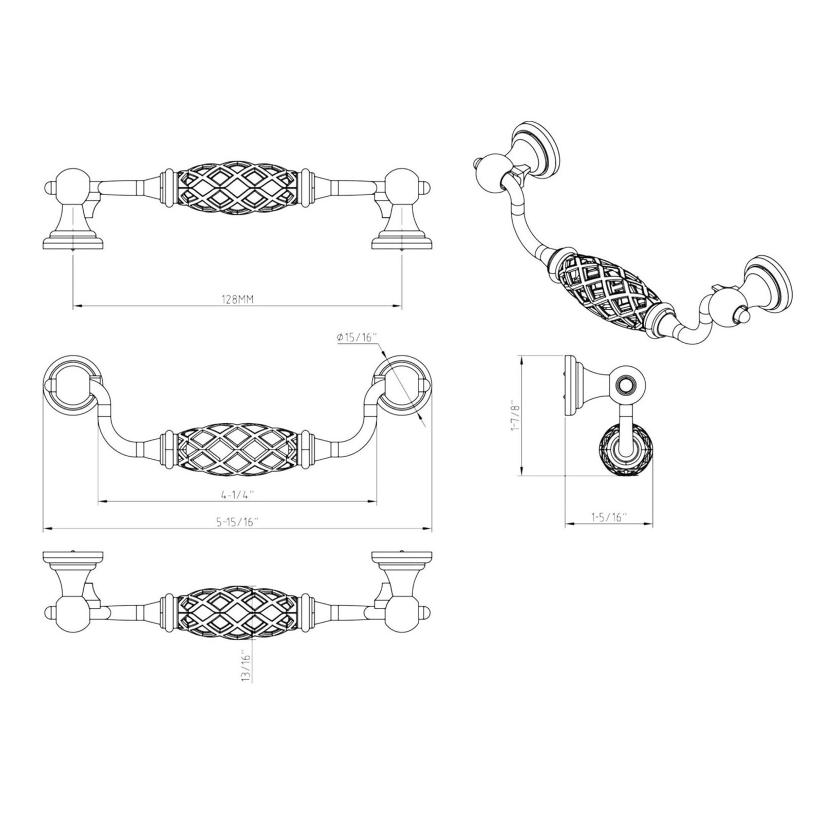 5” Jeffrey Alexander 749-128SIM Birdcage Pewter Cabinet Drawer Pull Handle 128mm gallery