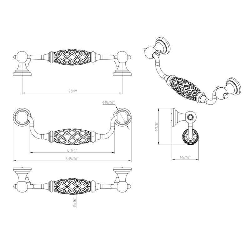 5” Jeffrey Alexander 749-128SIM Birdcage Pewter Cabinet Drawer Pull Handle 128mm gallery