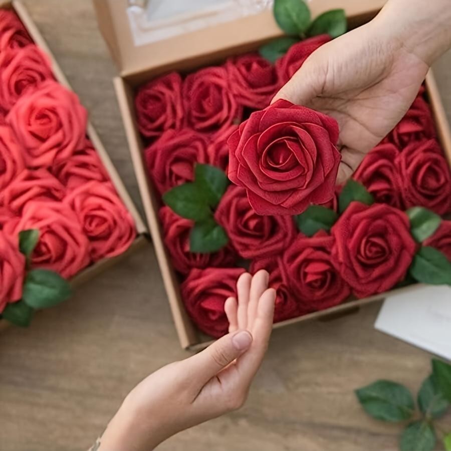 25pcs Artificial Flowers, Fake Flowers Roses W/stem For DIY Wedding Bouquets Cen gallery