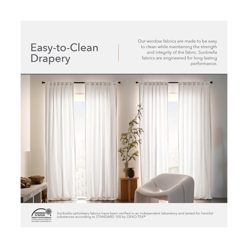 Sunbrella Durant Light Filtering Curtains | 50 in. W X 96 in. L | White | Fad... gallery