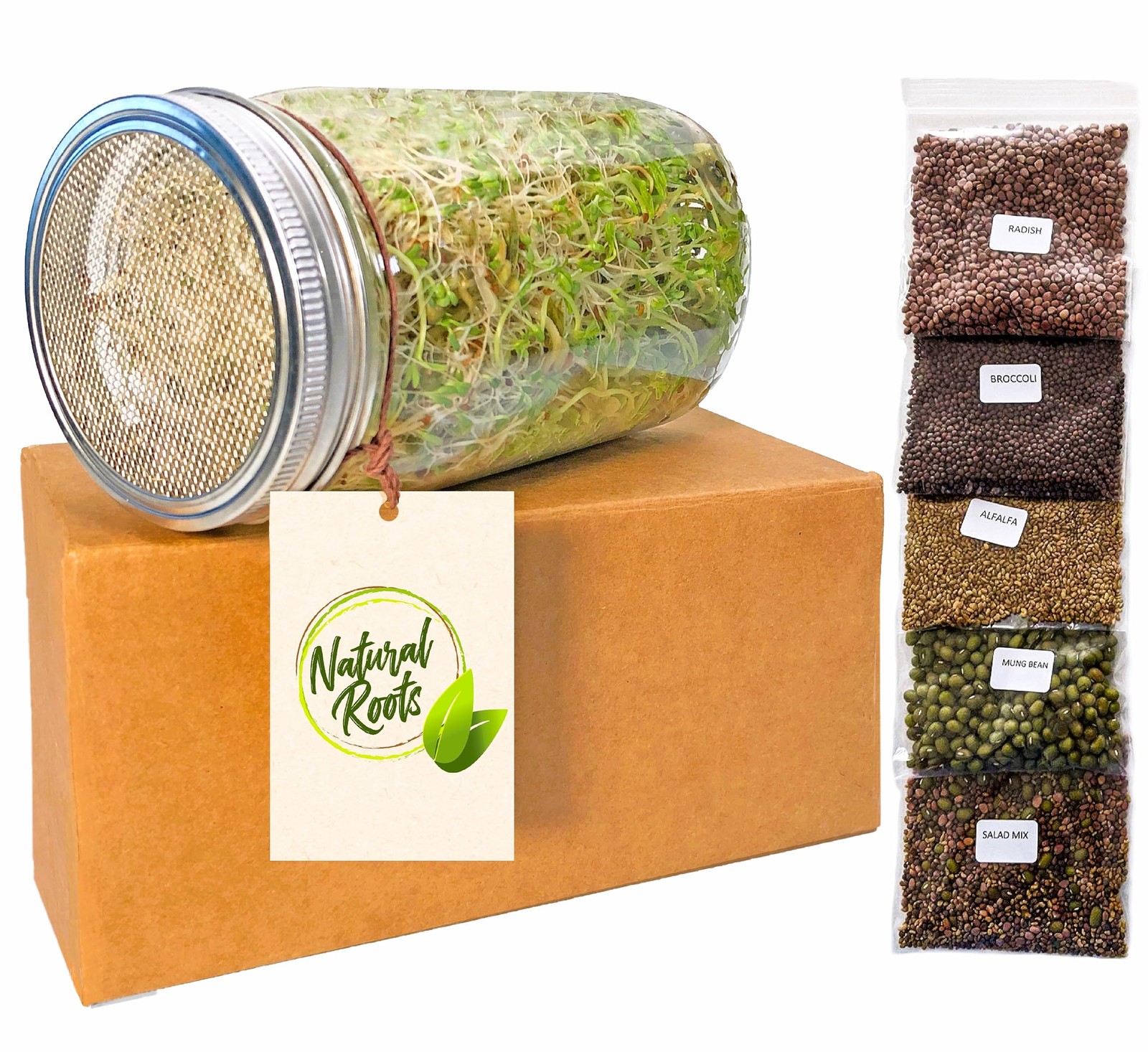 Sprouting Jar Kit Variety Pack NonGMO Seeds 5 Pack 32oz Broccoli Alfalfa gallery