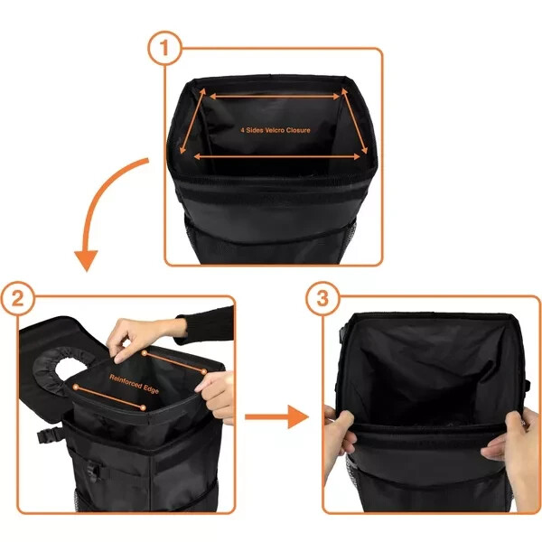 SUN CUBE Car Trash Can - Mesh Pockets, Elastic Opening - Waterproof & Leakproof gallery