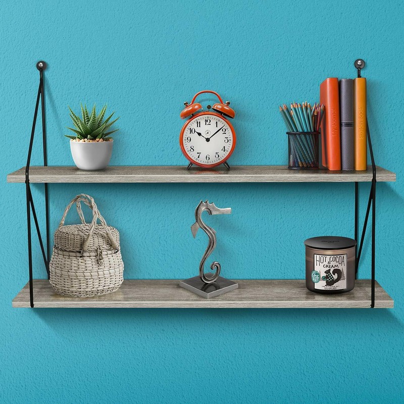 Sorbus Floating Shelves, Rustic Hanging Wall Shelf Décor - 24 Inches - 2 Tier gallery