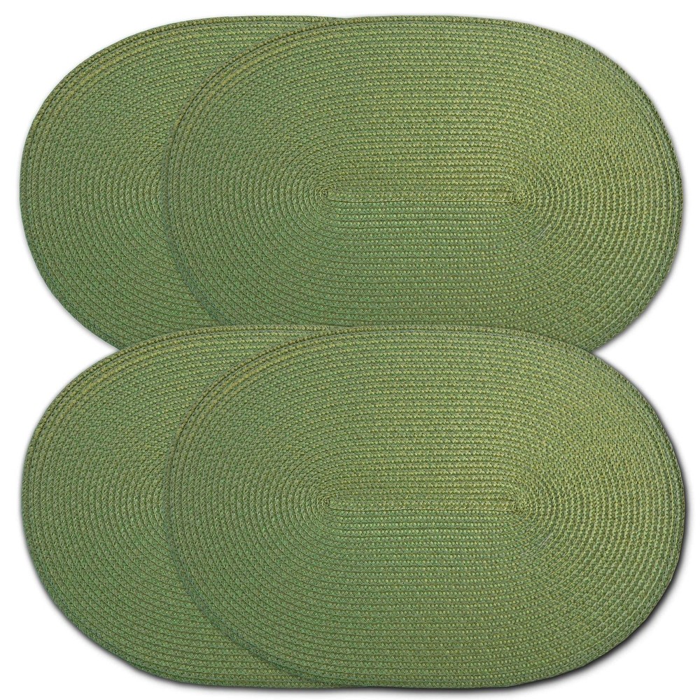 Oval Braided Woven Polypropylene Plastic Placemats (Mossy Green), Set of 4