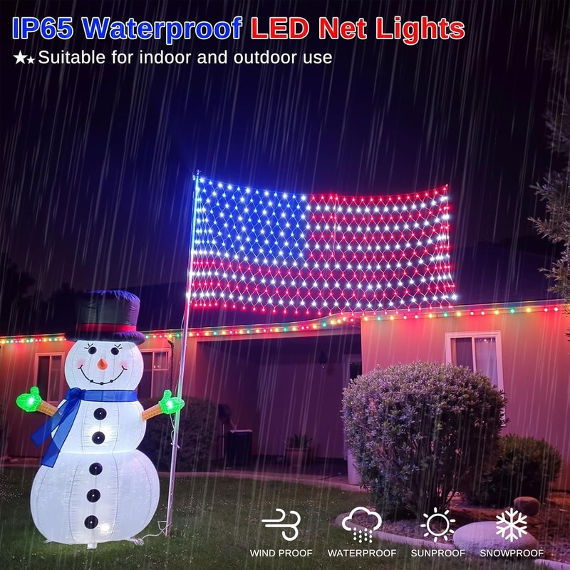 American Flag String Lights, Waterproof Led Flag Net Light, with 420 Super Brigh gallery