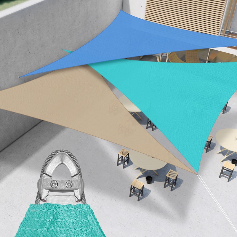 7/8/9ft Turquoise Equilateral Triangle Outdoor Steel Cable Sun Shade Sail 260GSM gallery