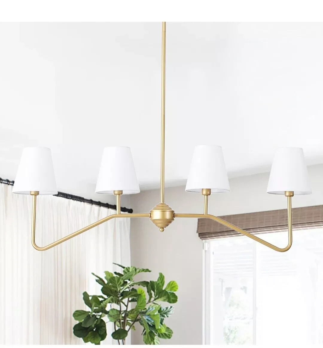 39" 4 Arms Dining Room Light, Gold Body + Fabric Shade Chandelier Modern Pendant gallery