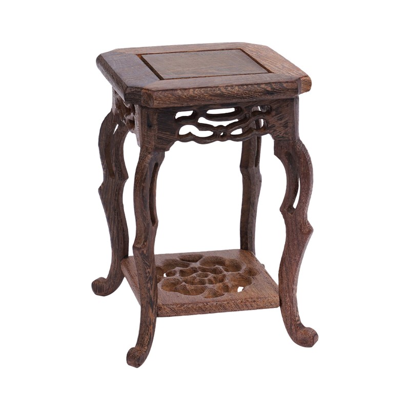 Square Tree-root Carved Bonsai Base Display Stand 10*10*15 5cm Oriental gallery