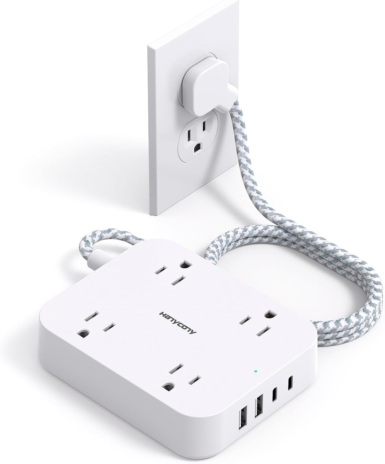 Flat Plug Extension Cord, 5Ft Power Strip with USB Ports(2 USB C), Widely Out gallery
