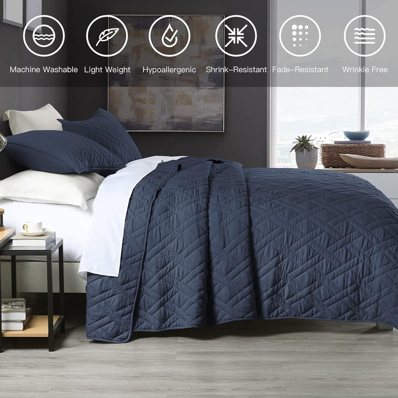 Hypoallergenic Soft Microfiber Queen Quilt Set – Stylish Diamond Stitch Design gallery