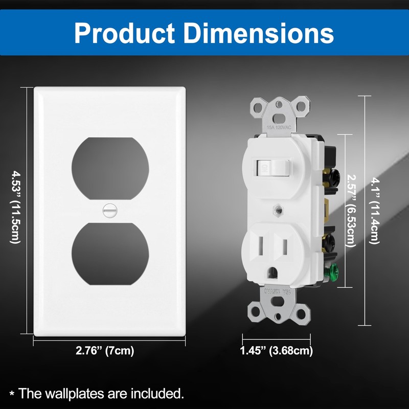 2 Pack Combination Toggle Light Switch and Duplex Receptacle Outlet Single Pole gallery