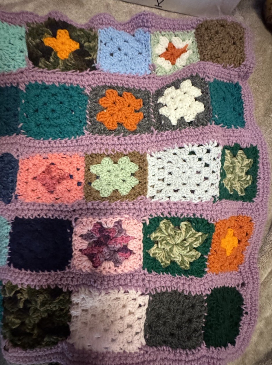 Handmade Crochet Granny Square Multicolor Vintage 33+inches long 18 inches w gallery