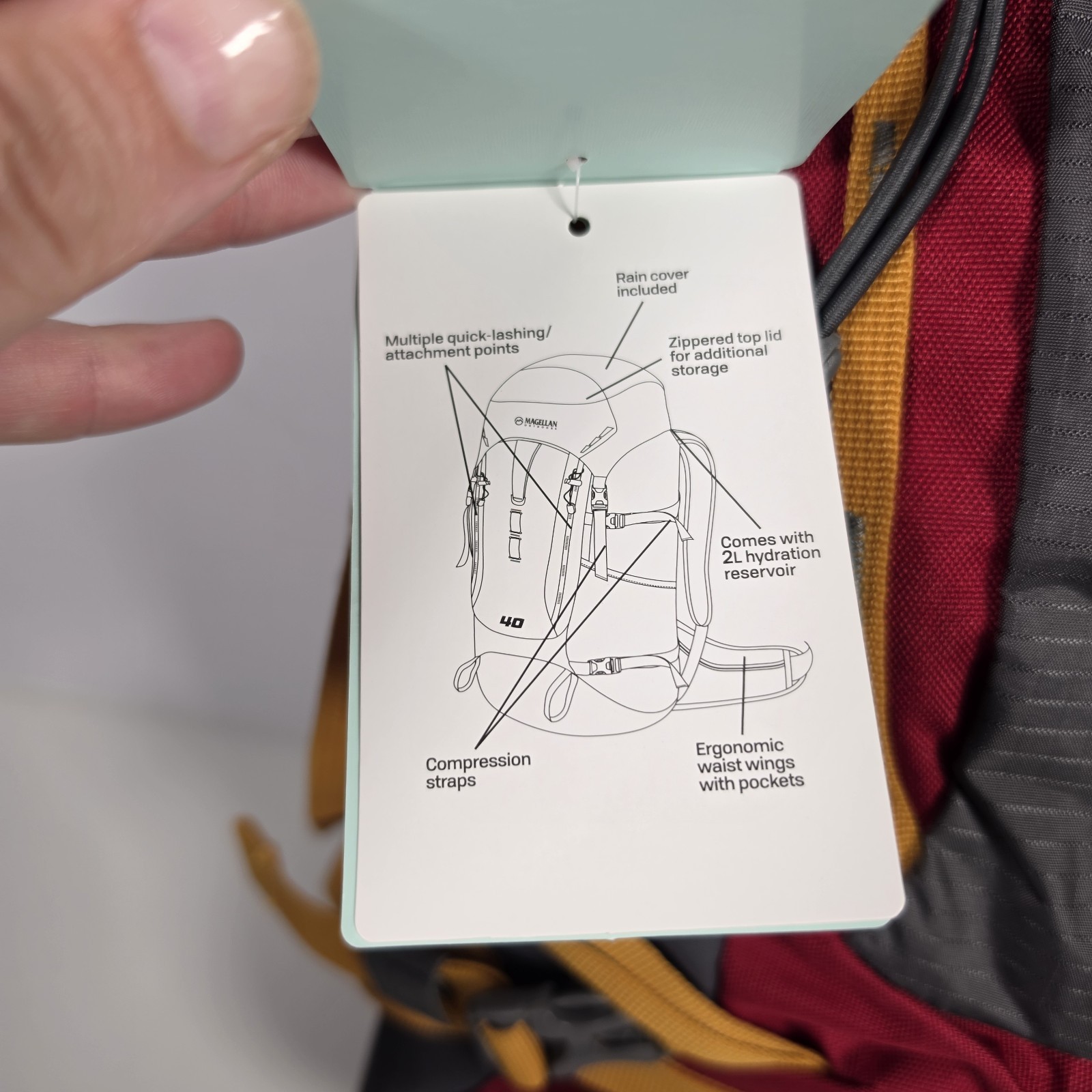 Magellan Outdoors 40L Technical Frame Hiking Backpack Red/Gray Hydration Pack  5