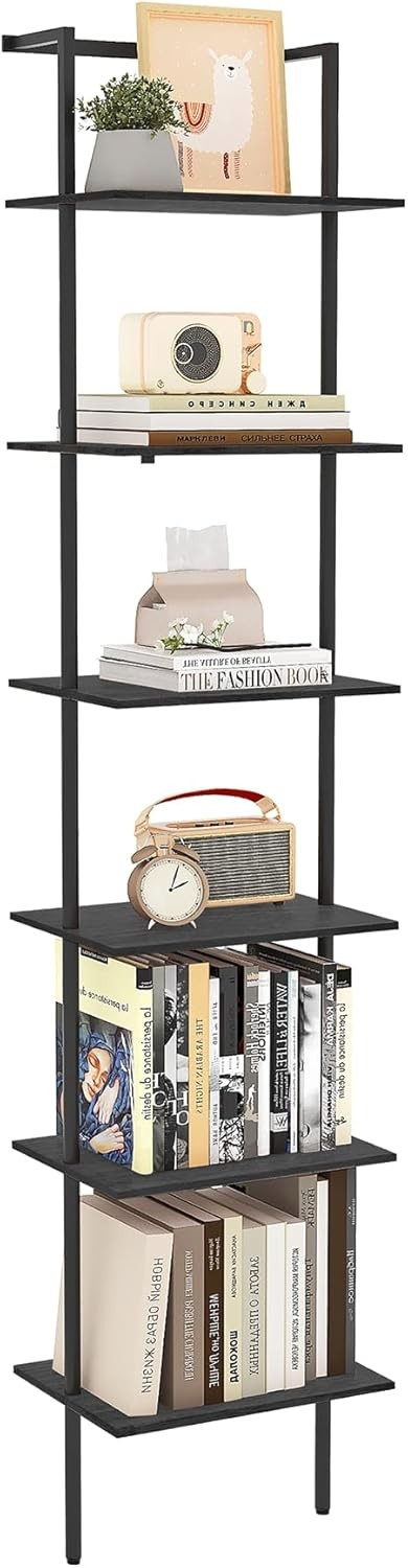 6-Tier Ladder Shelf 77 Inches Wall Mounted Ladder Bookshelf W/ Metal Frame Wood gallery
