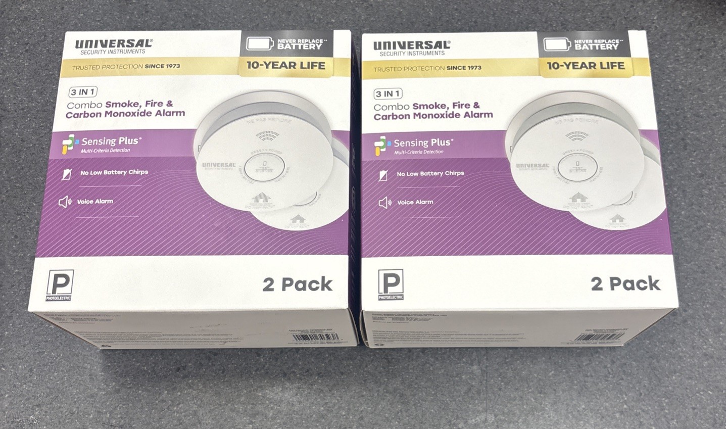 Universal 3-in-1 Smoke Fire CO Detector Voice 10 Year Alarm 2 Pack New -2025 MFD gallery
