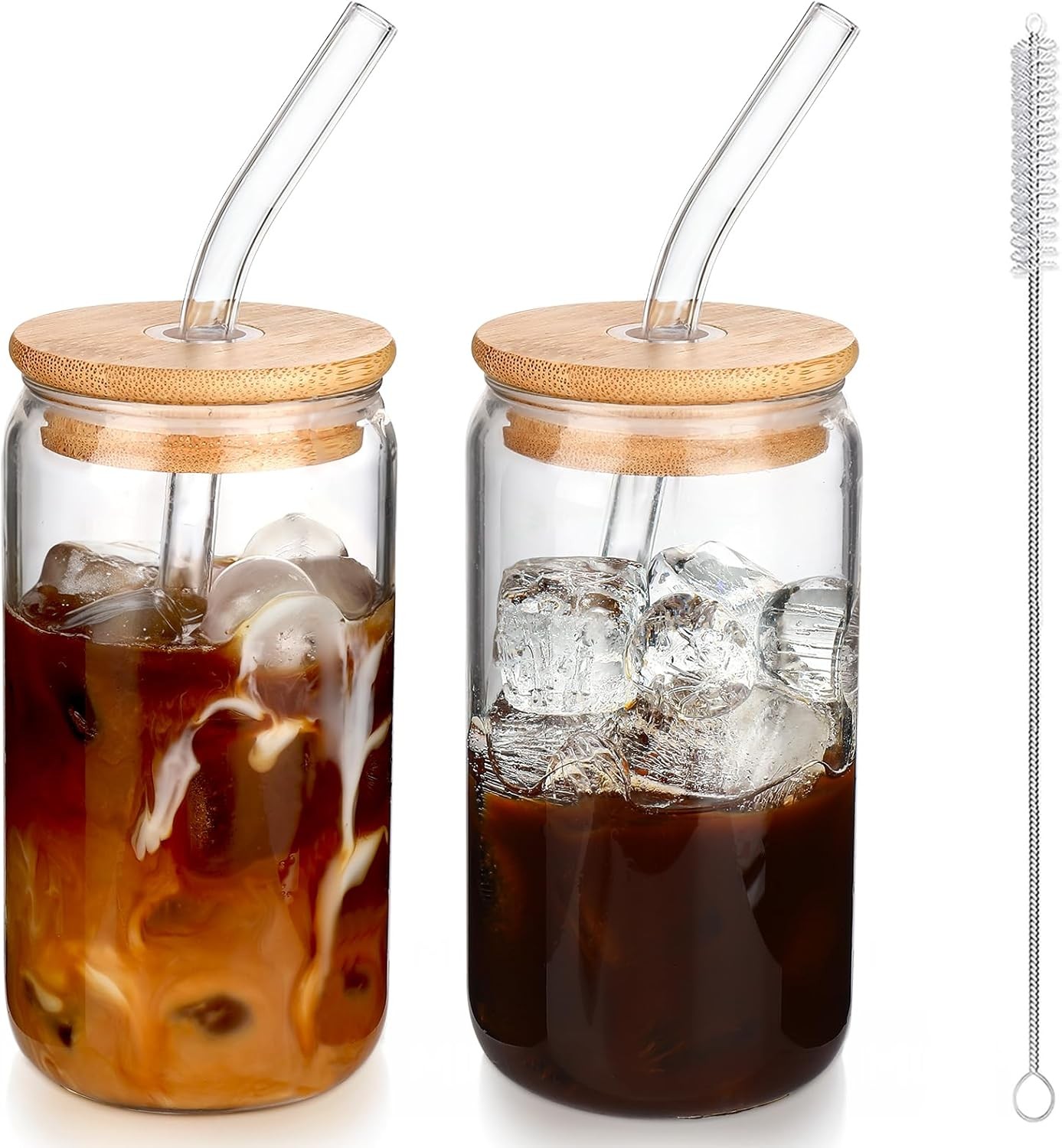 Iced Coffee Cups with Lids 2 pcs,16 oz Glass Cups with Lids and Straws as Coffee gallery