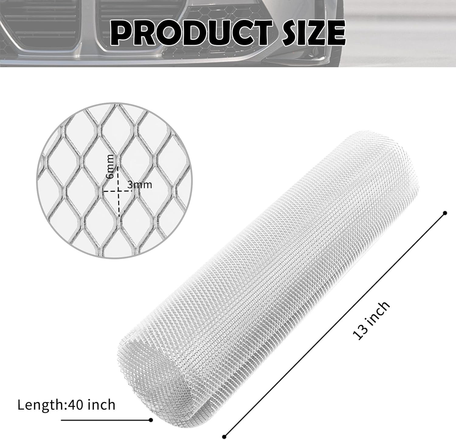 40x13" Car Grill Mesh for Bumper,Cuttable Metal Mesh Grill with 3x6mm Diamond Sh gallery