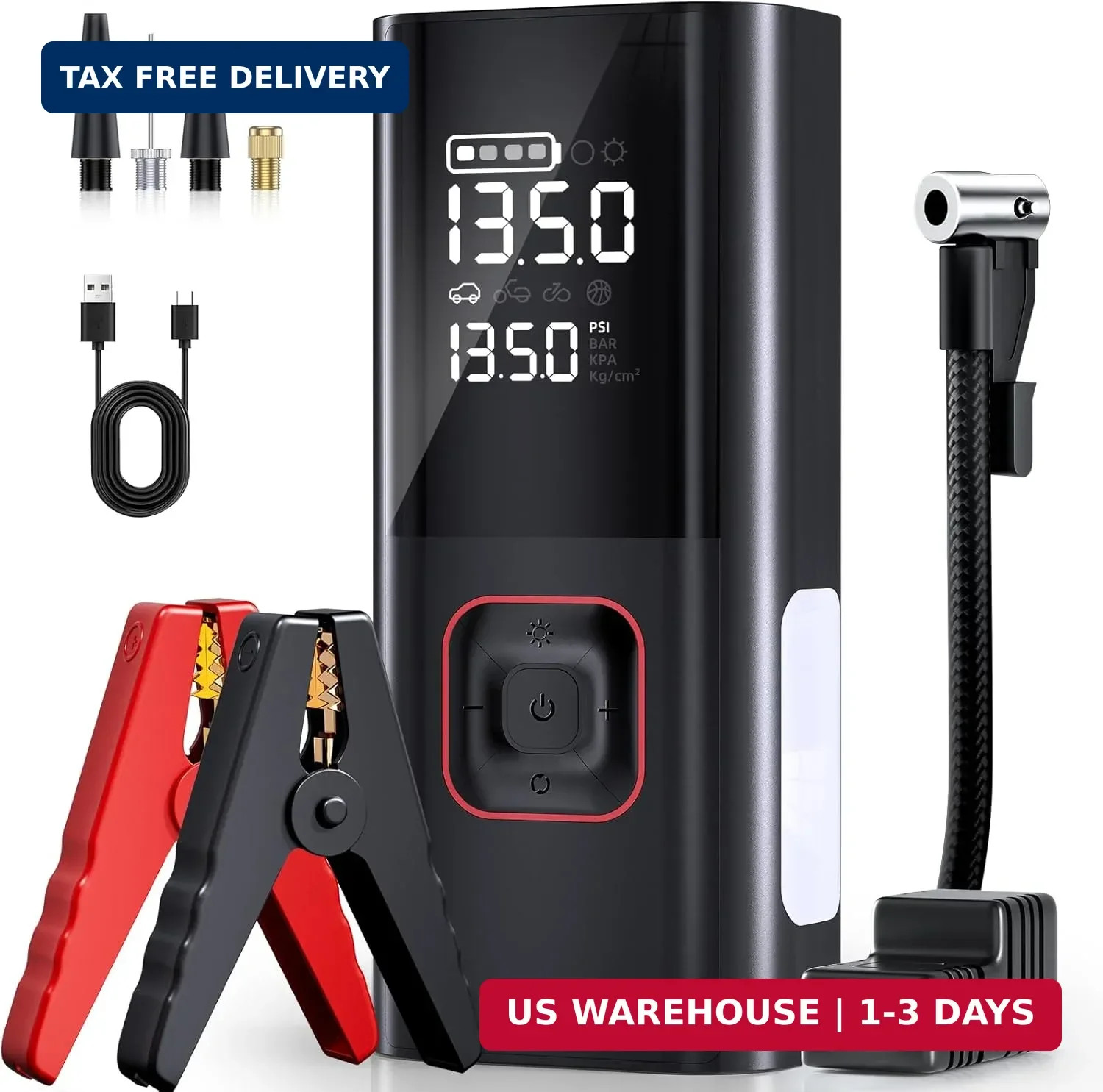 Jump Starter with Air Compressor, 5000A Battery Jumper Starter Portable (9L Gas/ gallery