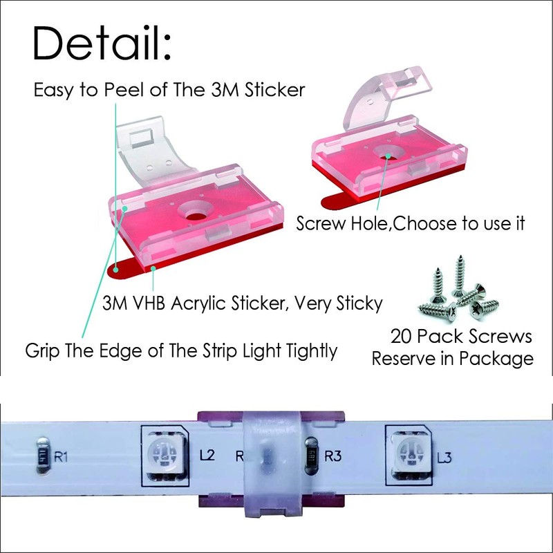 ATB- LED Strip Light Self-Adhesive Mounting Brackets and Clips,LED Strip Ligh... gallery