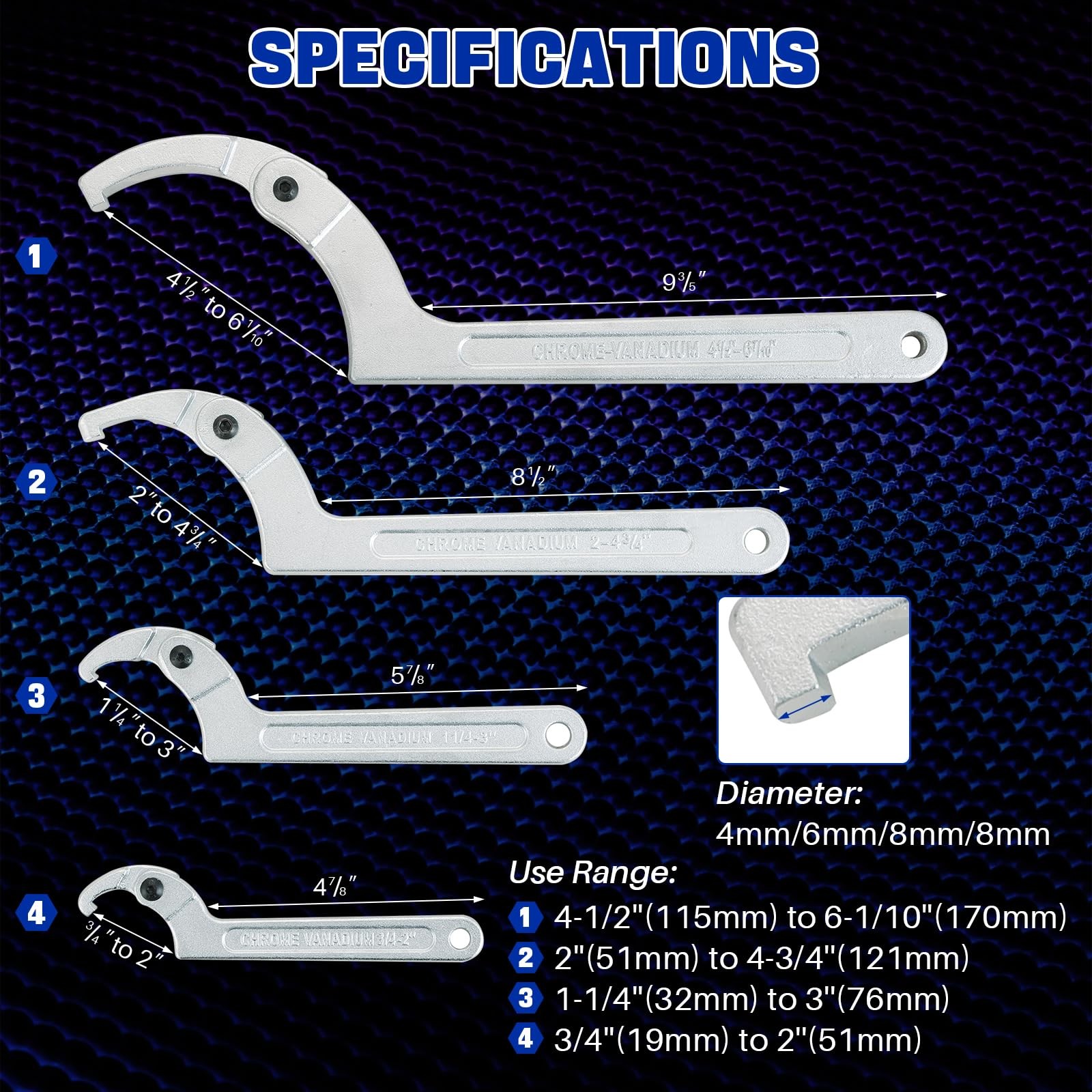 8pcs Adjustable Pin Spanner Wrench Tool Set, C-Shape Pin Hook Wrenches with C... gallery