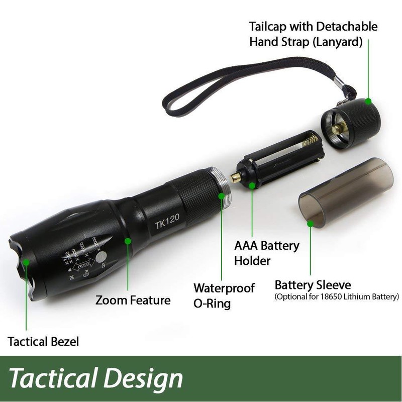 Tactical Flashlight 5 Modes LED 18650 Zoom Light Best Gift for Men - 2 PACK gallery